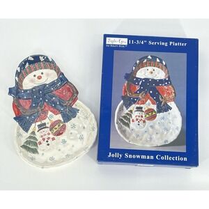 Baum Bros Style-Eyes 11-3/4 Jolly Snowman Serving Platter Holiday Christmas SJSC